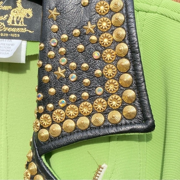 Vintage Leather Studded collar Vest in Chartreuse. Made by Your Wildest Dreams - Picture 6 of 12